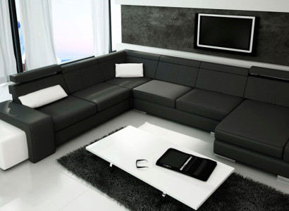 U-shape Sofa with USB Couch Upholstery Living landscape Leather Corner suite XXL new
