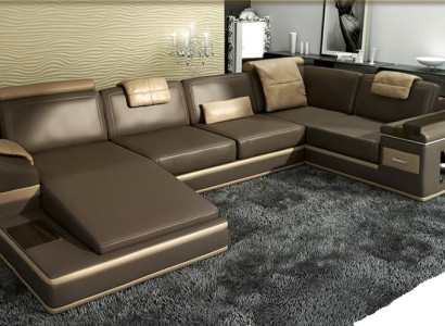 Corner sofa Sofa USB + LED Living landscape U-shape Upholstery Couch Leather sofa Fabric Leather