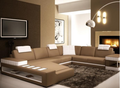 XXL Living landscape U-shape leather sofa Upholstery Corner sofa Sofa Couch Leather Textile USB