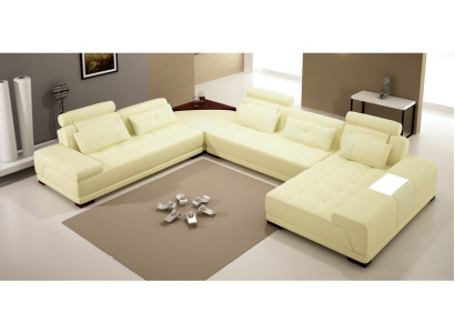 Design Living landscape Sofa Corner sofa Couch Upholstery Corner Seat Suite Leather USB+LED