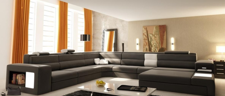 Design Corner sofa Couch Sofa Upholstery Corner Seat Suite Living landscape Leather USB+LED