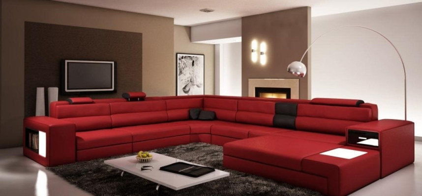 Design Corner sofa Couch Sofa Upholstery Corner Seat Suite Living landscape Leather USB+LED