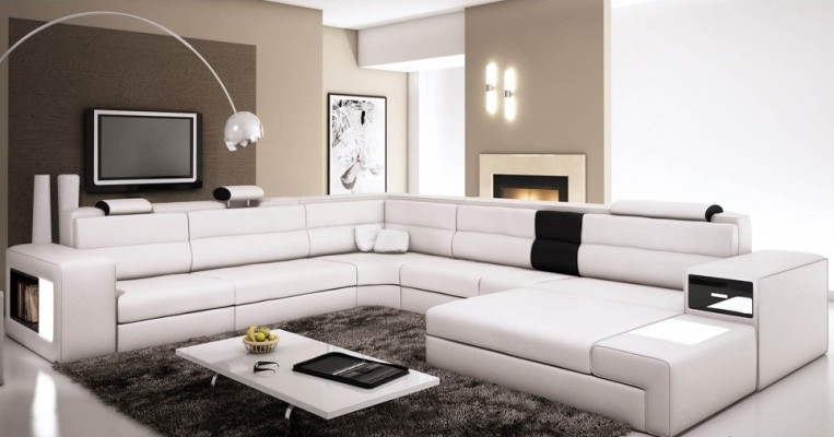 Design Couch Sofa Corner sofa Upholstery Corner Seat Suite Living landscape Leather USB+LED