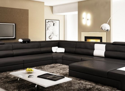 Design Sofa Corner sofa Upholstery Couch Corner Seat Suite Living landscape Leather USB+LED