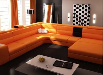 Modern Elegant U-shape Corner sofa from Leather for stylish living room sofa
