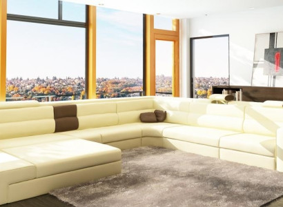 Design Corner sofa Sofa Couch Upholstery Corner Seat Suite Living landscape Leather USB+LED