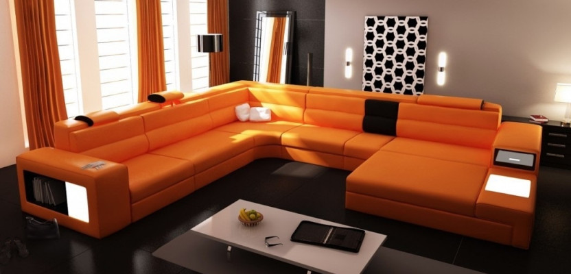 Living landscape Leather sofa Couch Corner sofa Corner Suite Design Modern Sofa + USB new