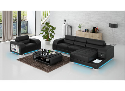 Leather sofa with USB Couch Living landscape Corner sofa + Armchair Suite Design Sofa new