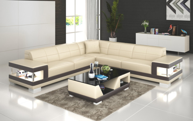 Leather sofa with USB Living landscape Corner sofa Eck Suite Design Modern Sofa G8017B