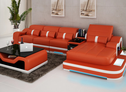 Leather sofa Couch Living landscape Corner sofa Corner Sofa Suite Design Modern G8027C