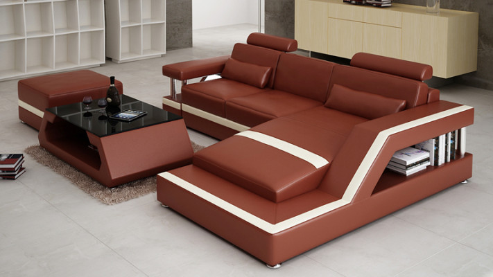 Leather sofa with USB Living landscape Corner sofa Eck Suite Design Modern Sofa L6002E