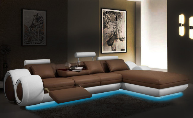 Corner sofa Living landscape Couch Leather sofa with USB Sofa Upholstery Suite Corner BERLIN