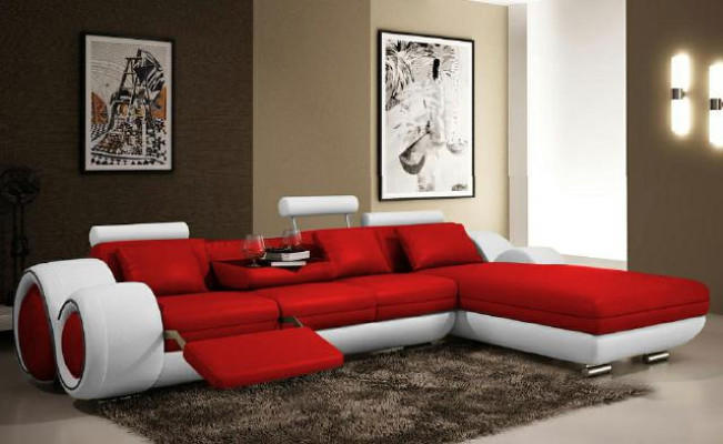 Corner sofa USB Living landscape Leather sofa Sofa Custom-made Upholstery Suite Couch