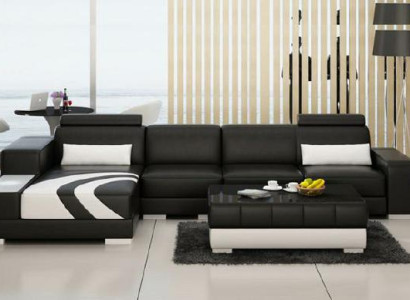 Sofa Couch Living landscape XXL Couch Leather sofa with Ottoman Sofa set V015