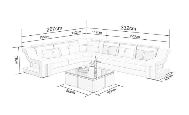 Sofa USB LED Upholstery Sofas Couches Landscape Furniture Seat Corner Suite L-shape new