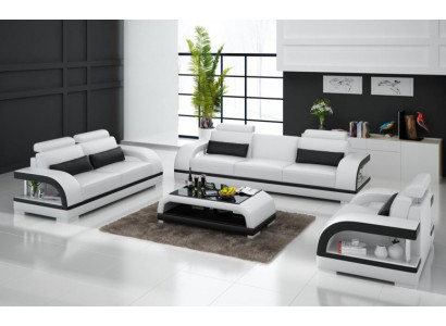 Designer Sofa set Leather Sofa Set 3+2+1 with USB Suite Sofa Couch new White