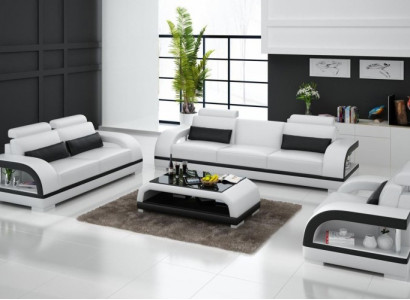 Designer Sofa set Leather Sofa Set 3+2+1 with USB Suite Sofa Couch new White