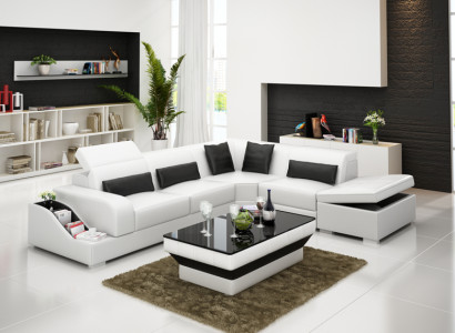 Leather sofa with USB Living landscape Corner sofa Corner Suite Design Modern Sofa G8008D