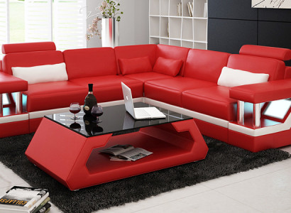 Leather sofa with USB Living landscape Corner sofa Corner Suite Couch Design Sofa L6002B