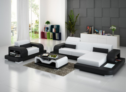 Corner sofa L-shape Armchair Wood Modern Coffee table Complete Corner sofa Coffee table new