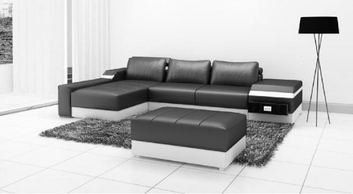 Corner sofa + USB Corner Sofa Couch Upholstery Leather Suite Living landscape Chaise lounge