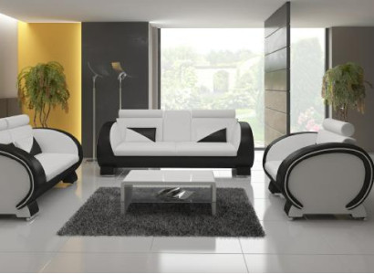 LEATHER SOFA with USB DESIGNER SOFA Suite 3+1 COUCH UPHOLSTERY SET Upholstery SOFA