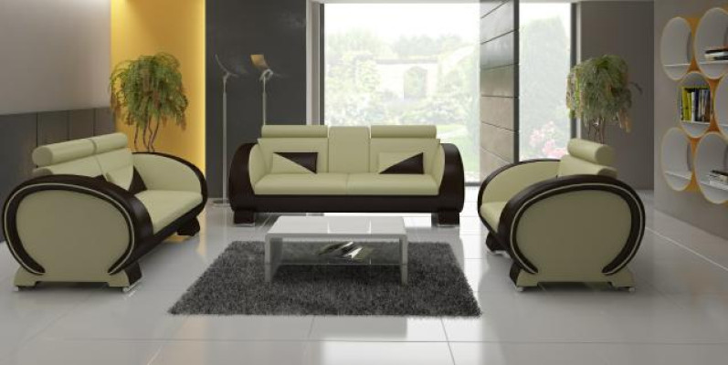 LEATHER SOFA with USB DESIGNER SOFA Suite 3+1 COUCH UPHOLSTERY SET Upholstery SOFA