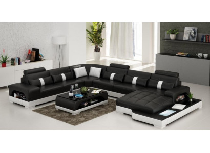Leather U-shape Living landscape Couch Big XXL Sofa Upholstery Corner Suite Eck SendenS