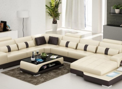 Leather U-shape Living landscape Couch Big XXL Sofa Upholstery Corner Suite Corner Send