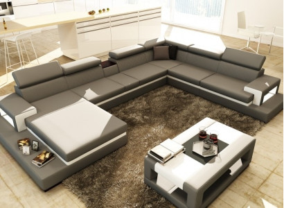 Leather sofa Sofa Corner sofa U-shape Couch Living landscape Designer Seat Corner