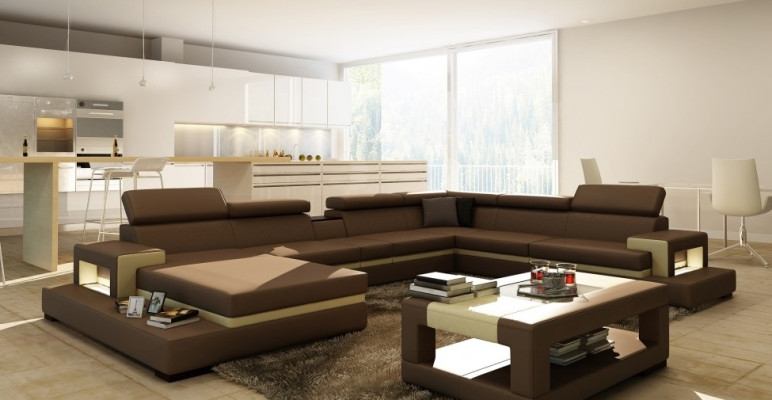 Leather sofa Sofa Corner sofa U-shape Couch Living landscape Designer Seat Corner