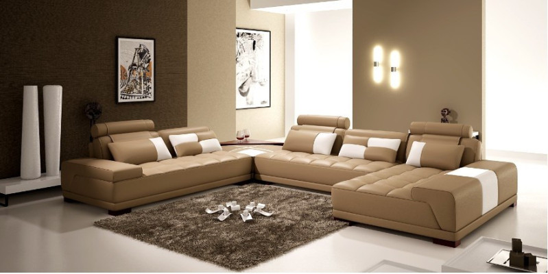 Leather Sofa Sofa Upholstery Seat Corner Living landscape Couch Corner suite PH376 Beige