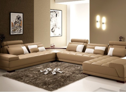 Leather Sofa Sofa Upholstery Seat Corner Living landscape Couch Corner suite PH376 Beige