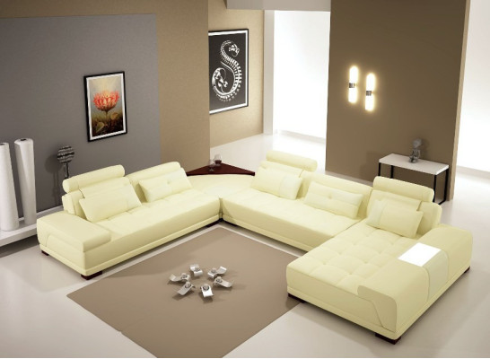 Leather Sofa Sofa Upholstery Seat Corner Living landscape Couch Corner suite PH376 Beige
