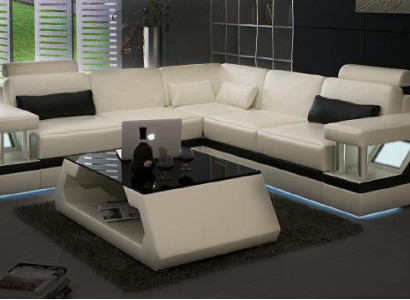 LEATHER SOFA XXL Suite Living landscape Corner sofa Leather Corner sofa Black / White