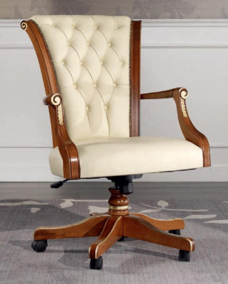 Office chair Wood executive chair Chesterfield Italian Furniture White swivel chair new