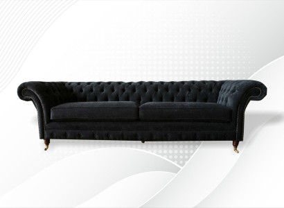 Big Sofa 4 Seater Couch Chesterfield Upholstery Suite Leather Textile Black