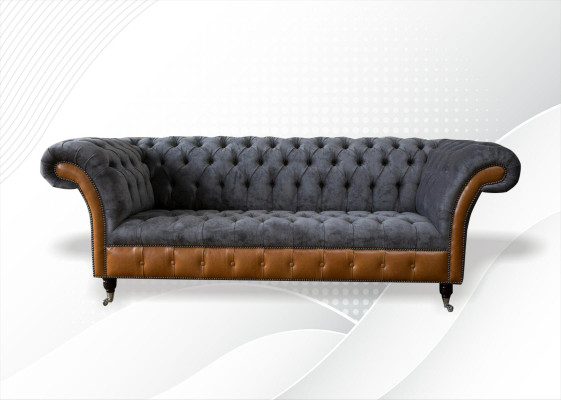 Chesterfield Sofa Couch Upholstery 3 Seater Gray Textile Fabric Gray Couches