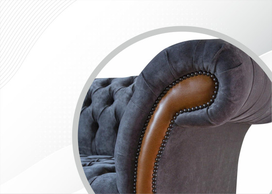 Chesterfield Sofa Couch Upholstery 3 Seater Gray Textile Fabric Gray Couches