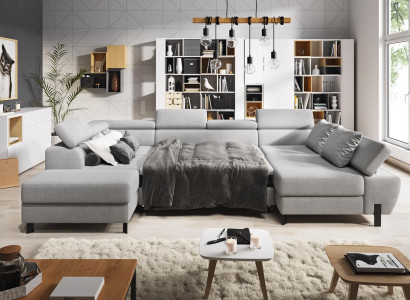Design Corner sofa U-shape Bed function Couch Leather Textile Sofas Sofa bed Fabric new