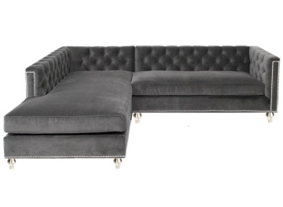 Corner sofa Living landscape Couch Corner suite Upholstery Velvet fabric Furniture Design Gray