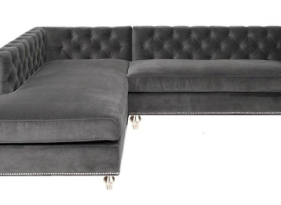 Corner sofa Living landscape Couch Corner suite Upholstery Velvet fabric Furniture Design Gray