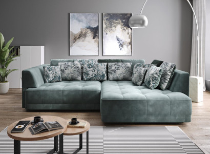 Corner sofa L-shape Living landscape Couch Corner sofa Upholstery Green L-shape Modern Sofa