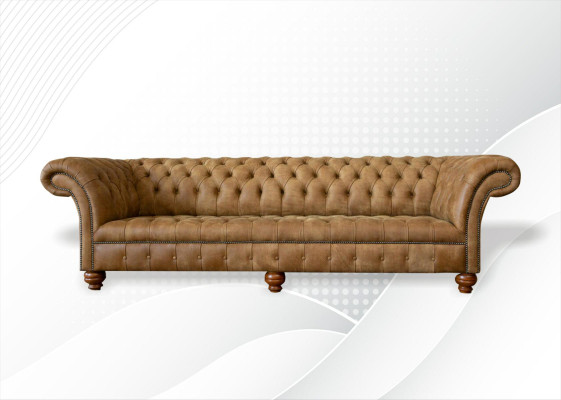 Chesterfield 4 Seater Light Brown Modern Design Couches Leather Sofa Creative Furniture