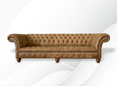 Chesterfield 4 Seater Light Brown Modern Design Couches Leather Sofa Creative Furniture