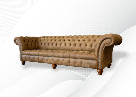 Chesterfield 4 Seater Light Brown Modern Design Couches Leather Sofa Creative Furniture