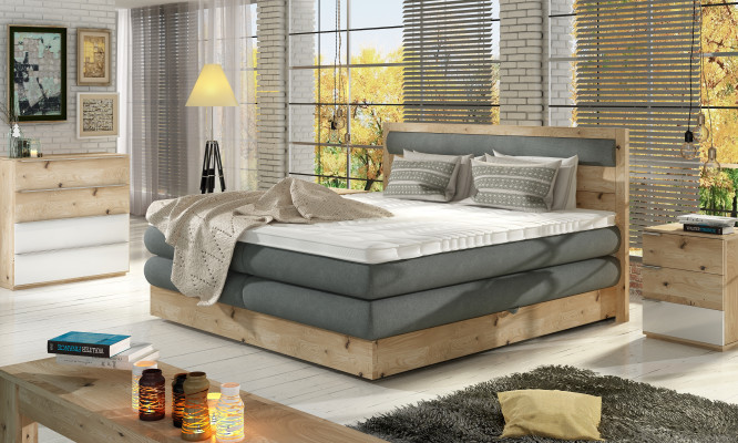 Luxury Boxspring Bed Beds Oak Real wood Upholstery Design Double Country Leather