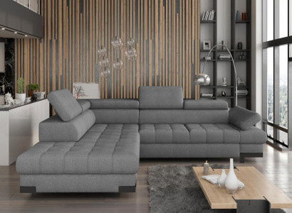 Gray L-shape Sofa Couch Upholstery Corner Living landscape Design Corner sofa Textile Leather