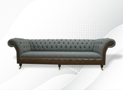 Chesterfield 4 Seater Gray Fabric Living room Design Upholstery Sofa Big Textile Furniture
