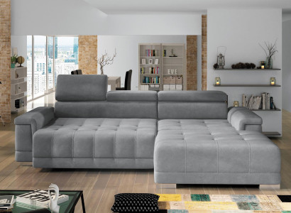 Corner sofa L-shape Sofa Couch Design Upholstery Modern Textile Bed function Gray Fabric
